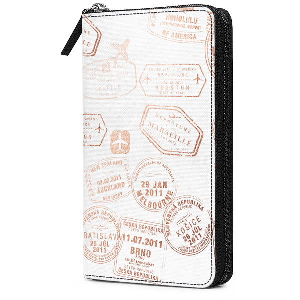 

DailyObjects Stamps On White Rose Gold Travel Organiser Passport Wallet