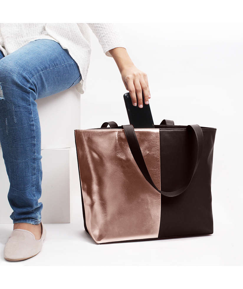 Rose gold cheap metallic tote bag
