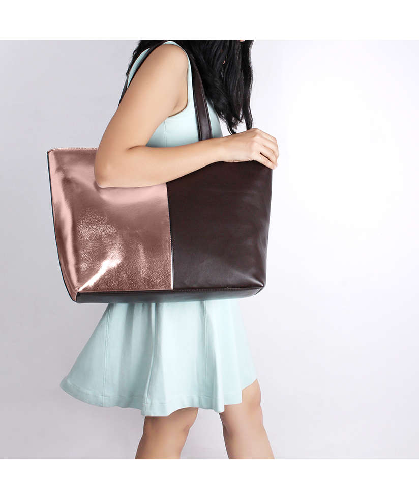 Rose gold cheap leather tote