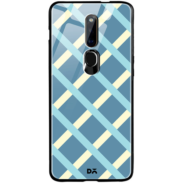 

DailyObjects Blueberrry Diagonal Checks Glass Case Cover For Oppo F11 Pro