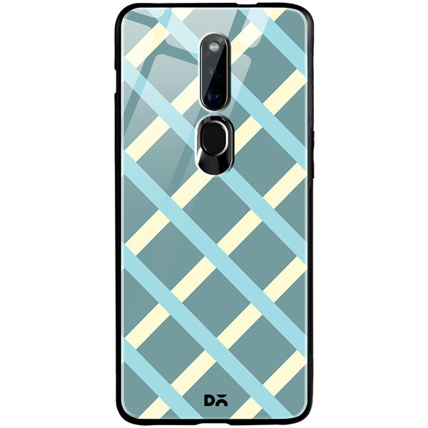 

DailyObjects Light teal Diagonal Checks Glass Case Cover For Oppo F11 Pro