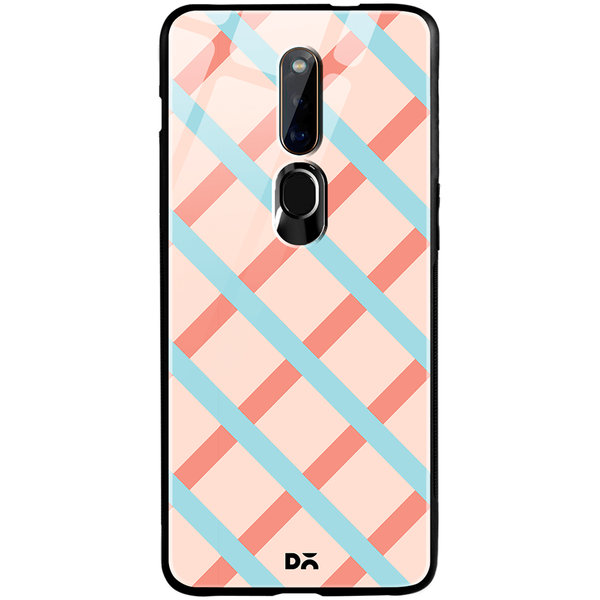 

DailyObjects Pastel Peach Diagonal Checks Glass Case Cover For Oppo F11 Pro