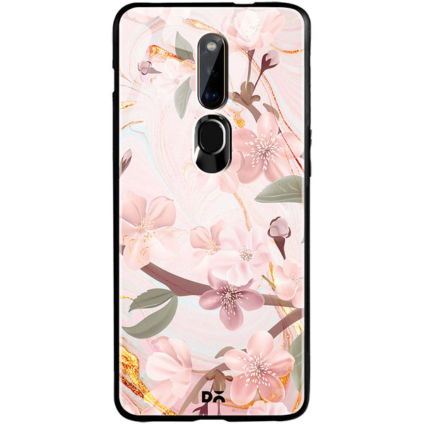 

DailyObjects Pink & Gold Marble Flowers Glass Case Cover For Oppo F11 Pro