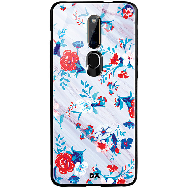 

DailyObjects Red & White Marble Flowers Glass Case Cover For Oppo F11 Pro