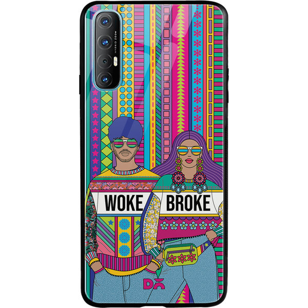 

DailyObjects Woke Broke Couple Glass Case Cover For Oppo Reno 3 Pro