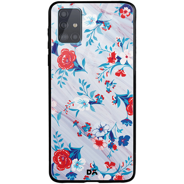 

DailyObjects Red & White Marble Flowers Glass Case Cover For Samsung Galaxy A51