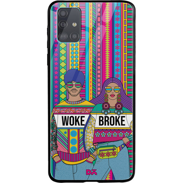 

DailyObjects Woke Broke Couple Glass Case Cover For Samsung Galaxy A51