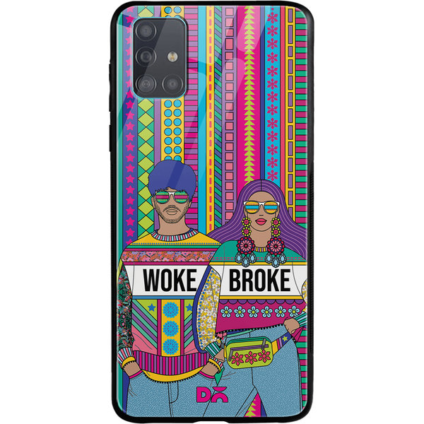 

DailyObjects Woke Broke Couple Glass Case Cover For Samsung Galaxy A71