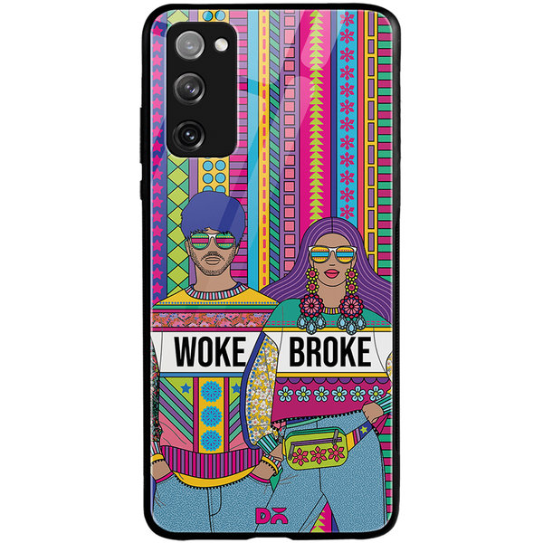 

DailyObjects Woke Broke Couple Glass Case Cover For Samsung Galaxy S20 FE