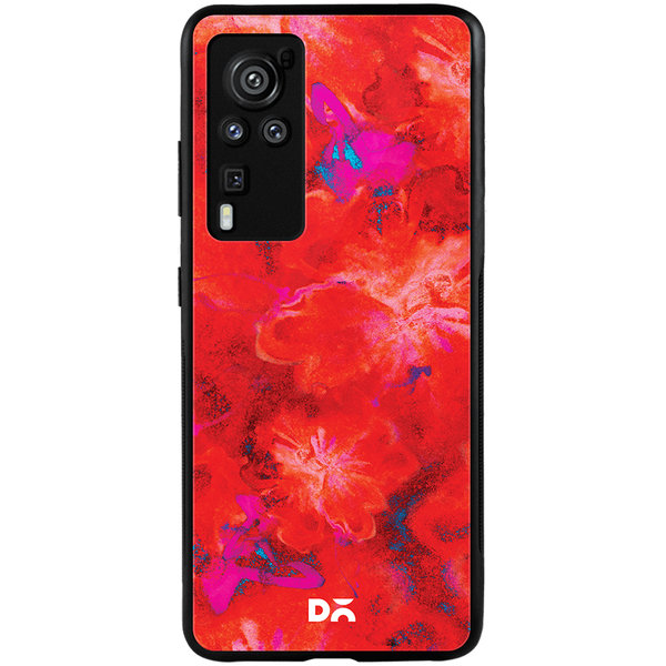 

DailyObjects Large Red Marble Flowers Glass Case Cover For Vivo X60 Pro