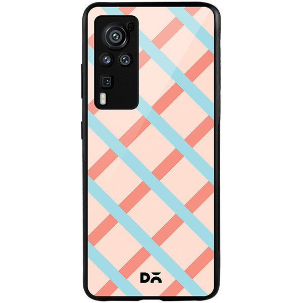 

DailyObjects Pastel Peach Diagonal Checks Glass Case Cover For Vivo X60 Pro