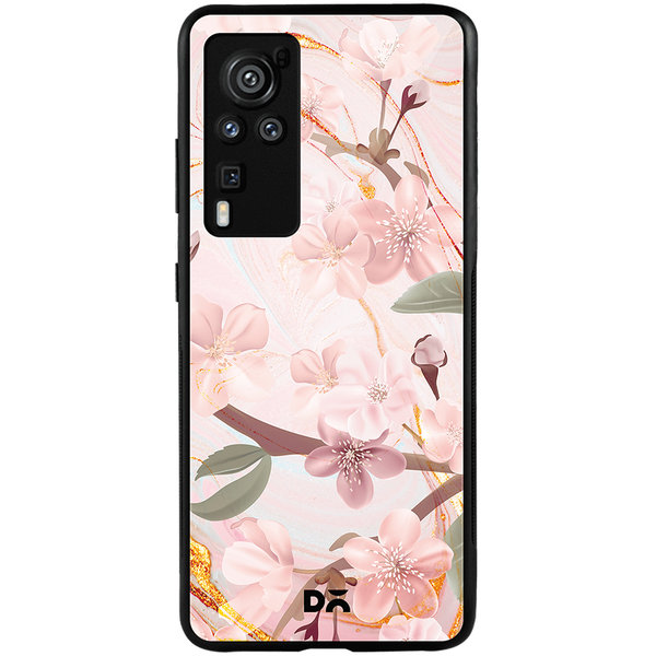 

DailyObjects Pink & Gold Marble Flowers Glass Case Cover For Vivo X60 Pro
