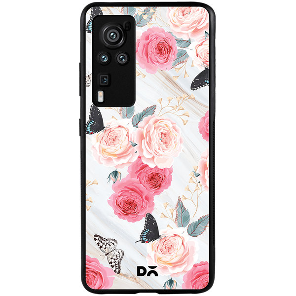 

DailyObjects Pink Flowers Marble Glass Case Cover For Vivo X60 Pro