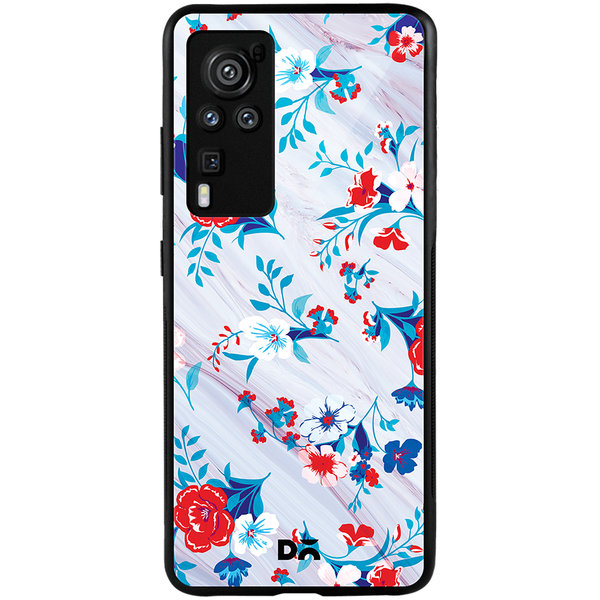 

DailyObjects Red & White Marble Flowers Glass Case Cover For Vivo X60 Pro