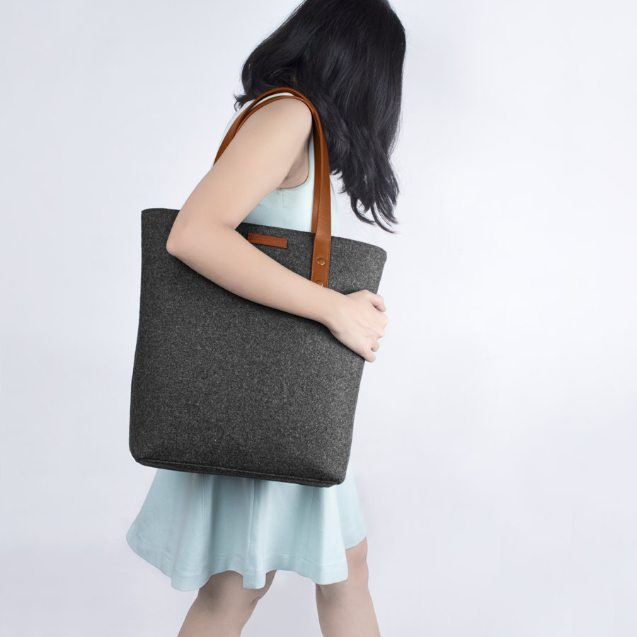 Dark Grey Organic wool felt Tote Bag | For Women – Mojopanda Organic Store