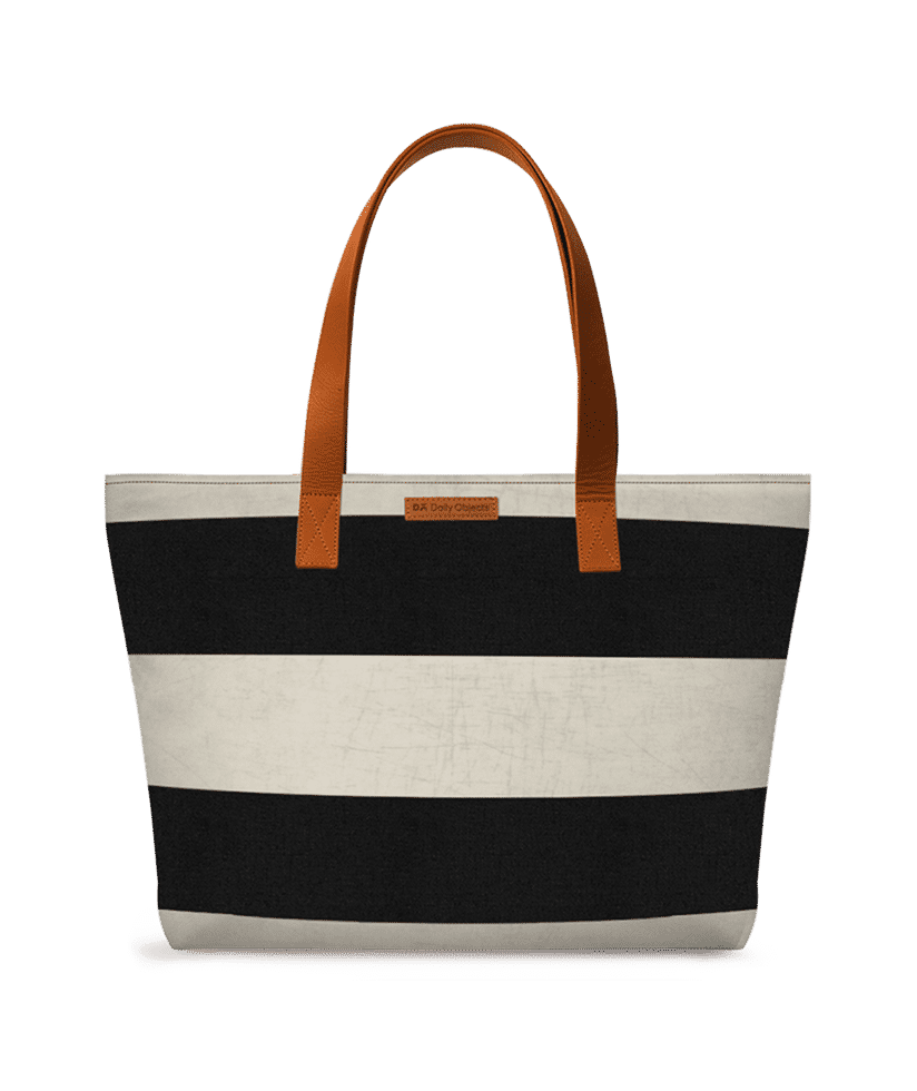 Striped Canvas Tote Bag - Black